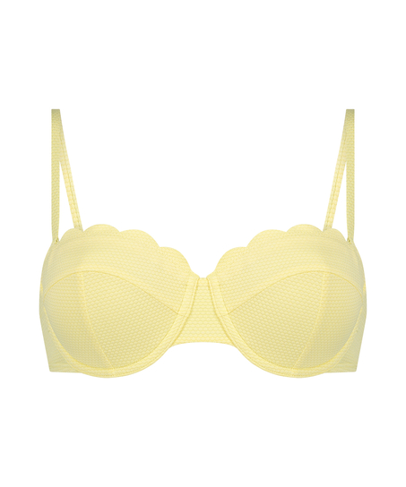Usztywniona g&oacute;ra od bikini z fiszbinami i bez ramiączek Scallop miseczki E +, Ż&oacute;łty