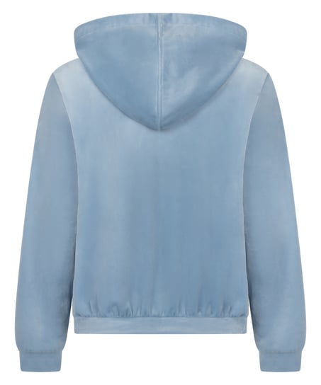 Welurowa bluza z kapturem, Niebieski