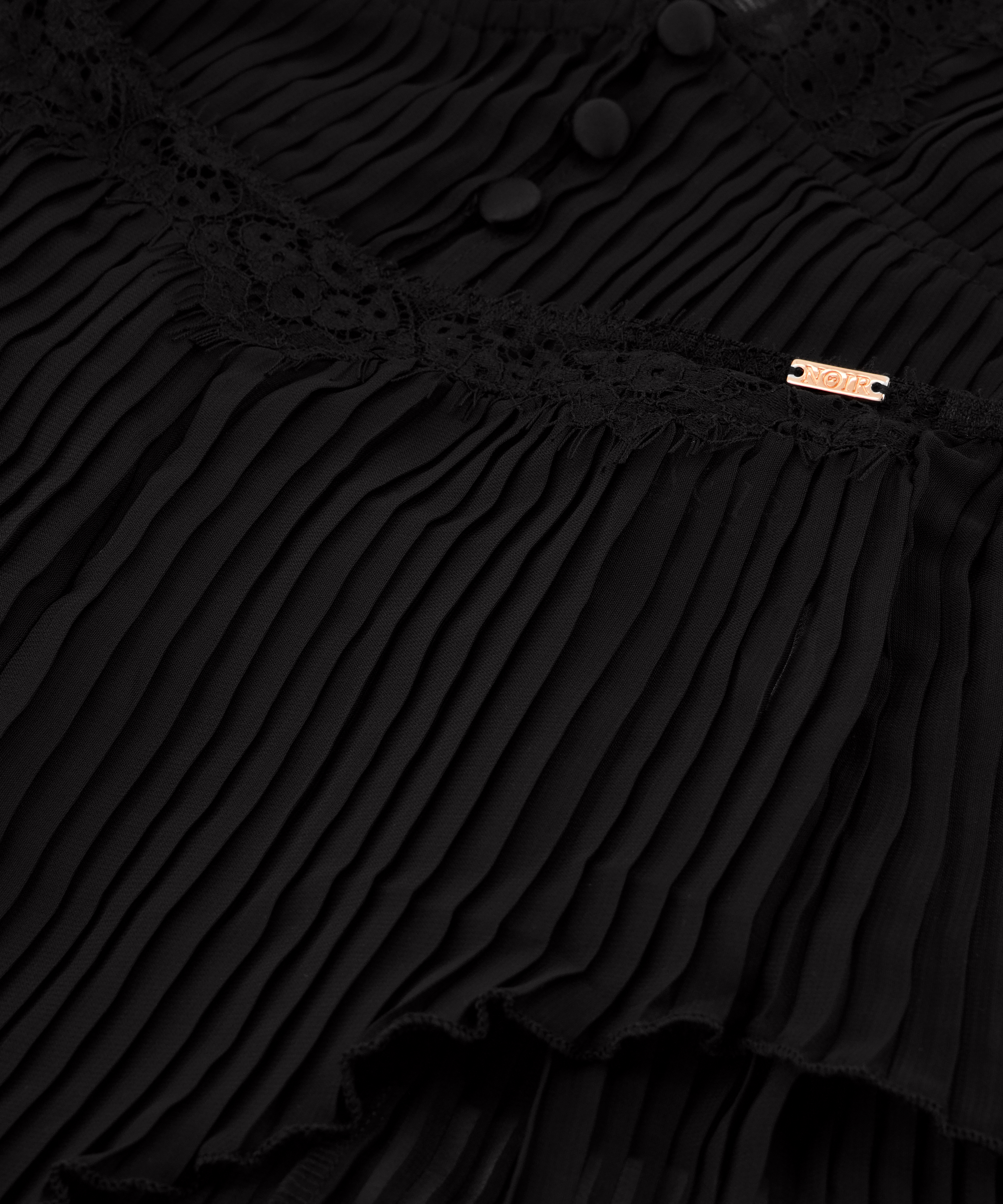 Szyfonowy plisowany zestaw z topem na ramiączkach, Czarny, main