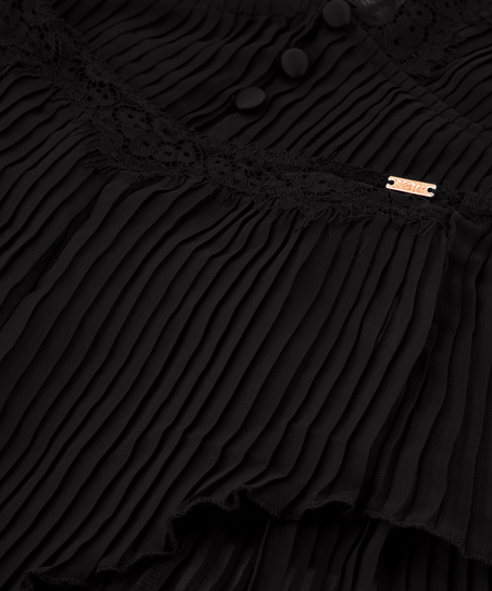 Szyfonowy plisowany zestaw z topem na ramiączkach, Czarny