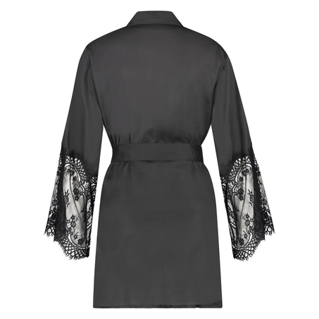 Kimono z satyny i koronki, Czarny