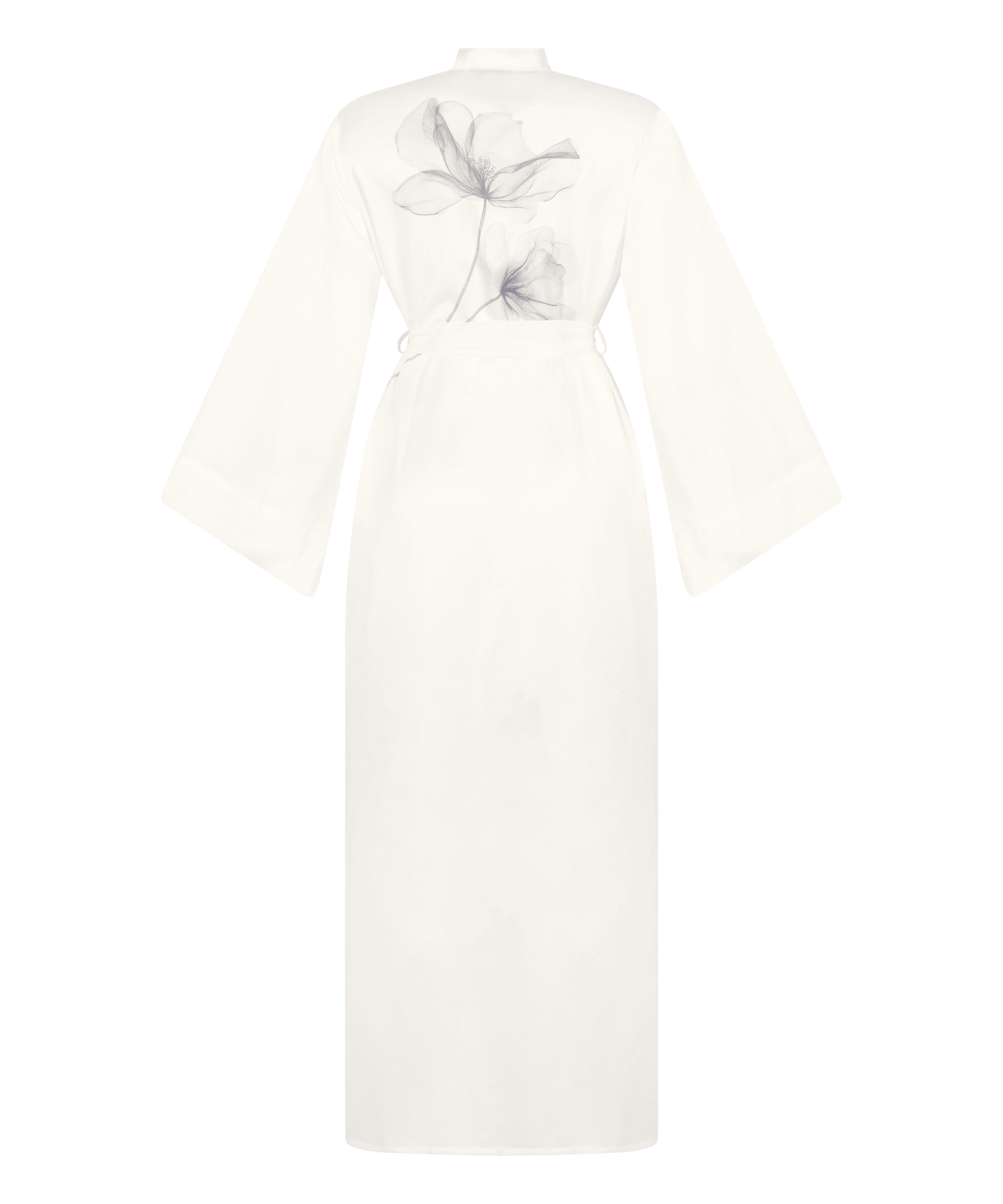 Długie satynowe kimono w kwiaty, Biały, main