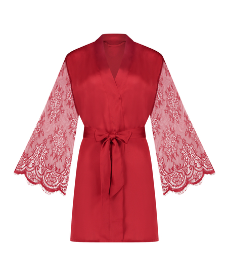 Satynowe kimono z koronką, Czerwony