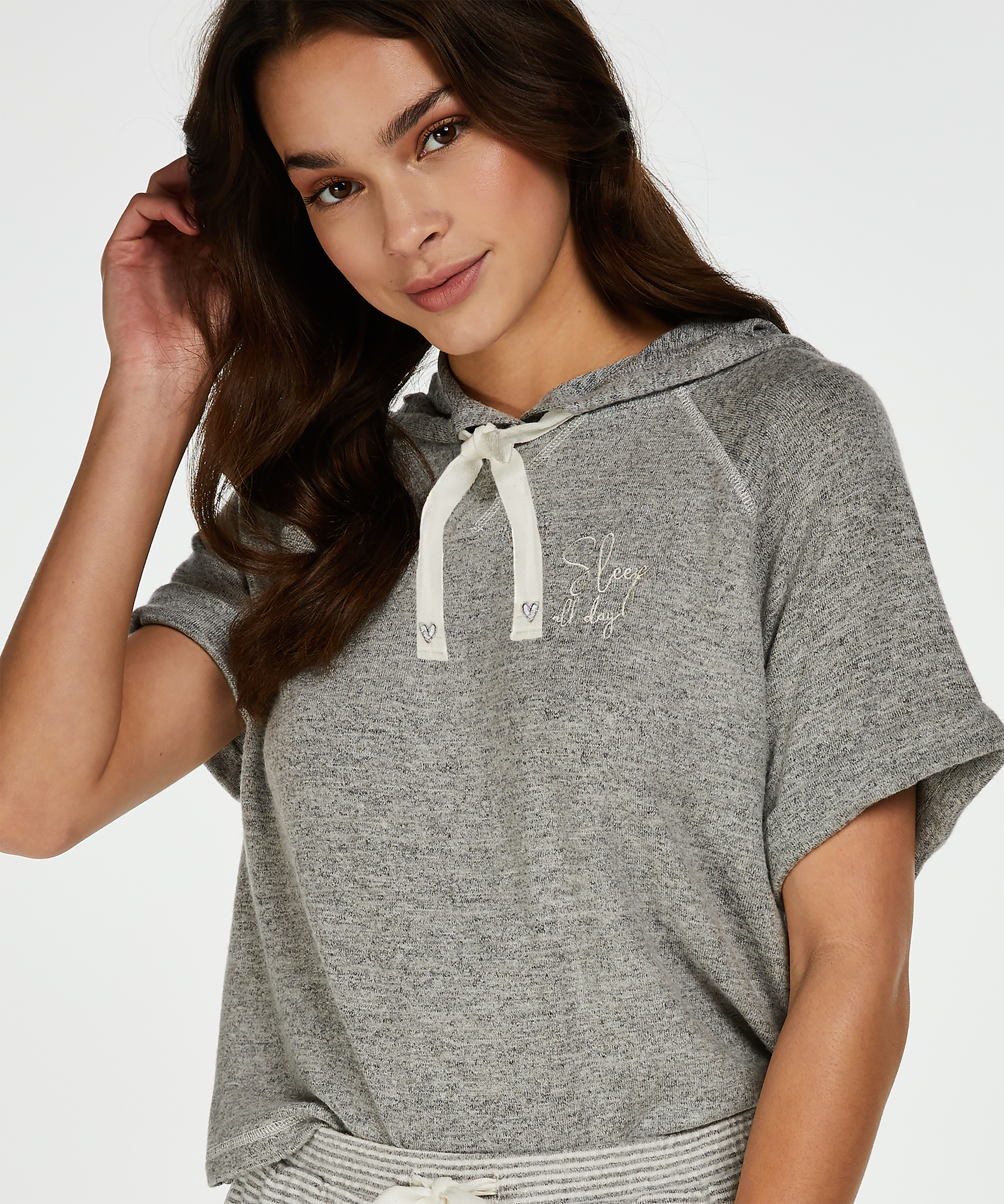 Short sleeved hoodie, Szary, main