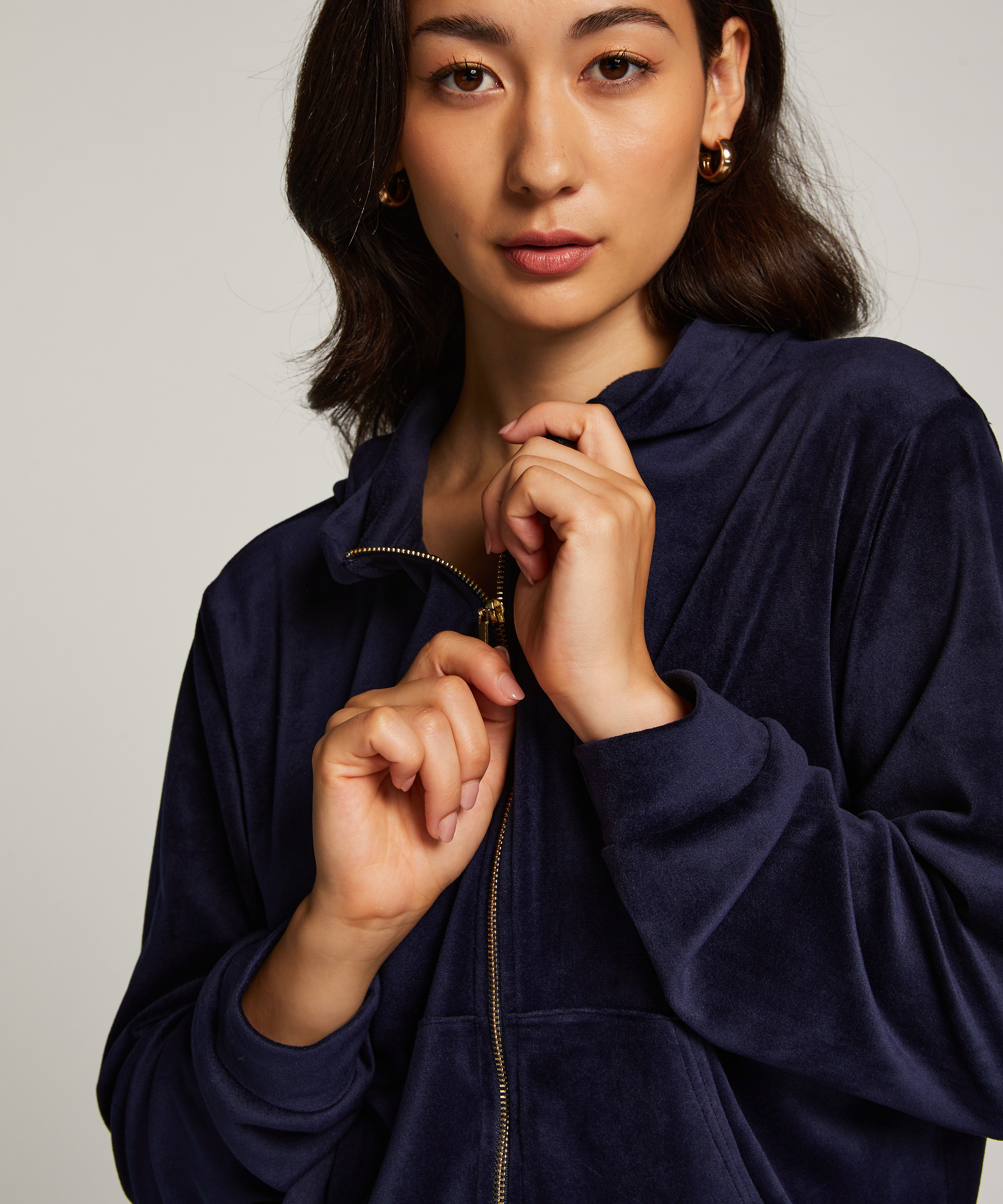 Welurowa bluza z kapturem, Niebieski, main