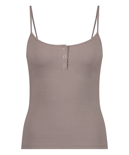 Top bez rękawów z tkaniny w prążki, Brązowy