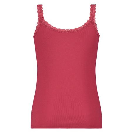 Singlet top cami rib lace, Czerwony
