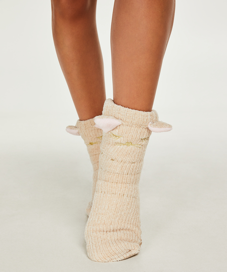 Fluffy Slipper Socks, Biały