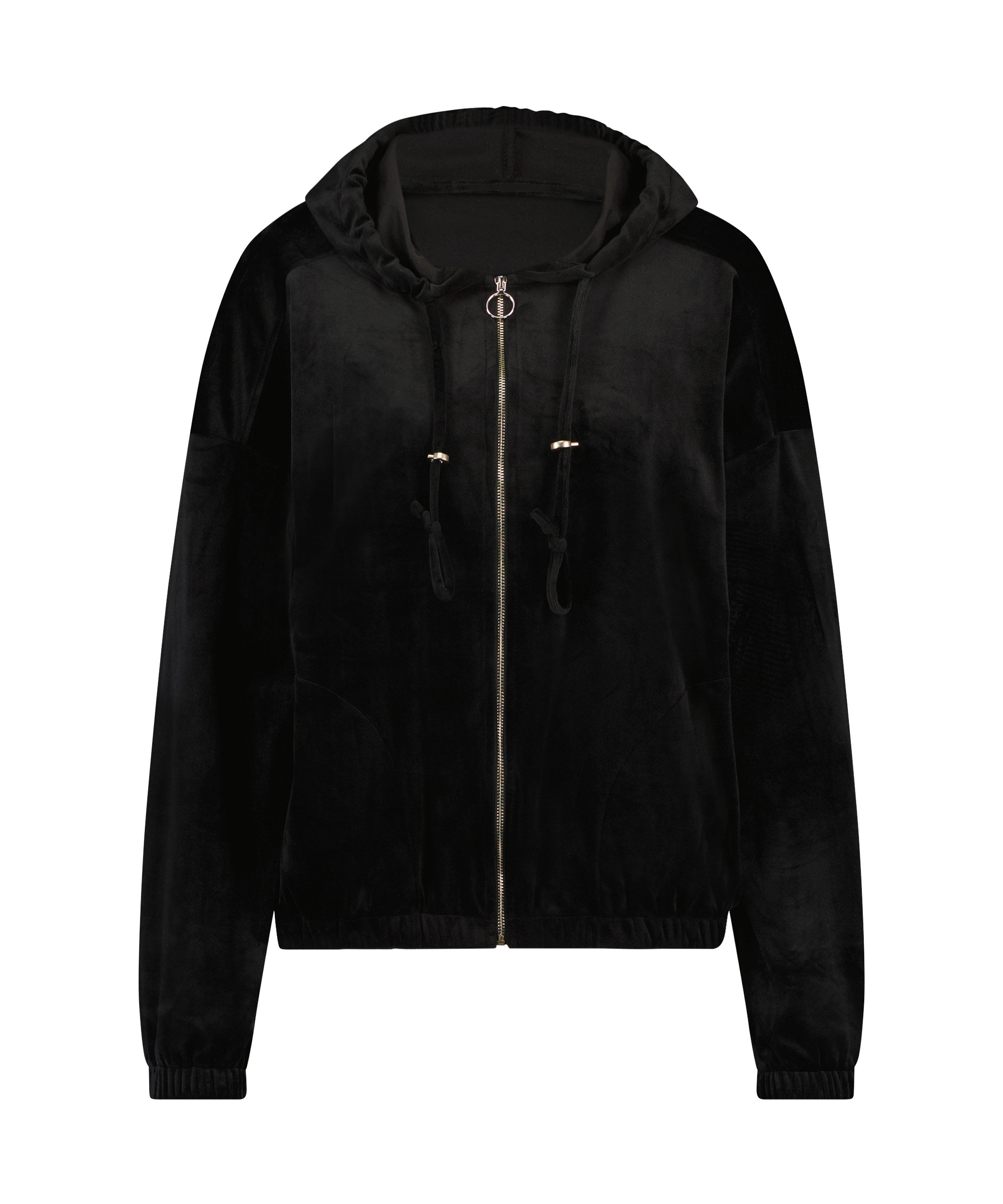 Welurowa bluza z kapturem, Czarny, main