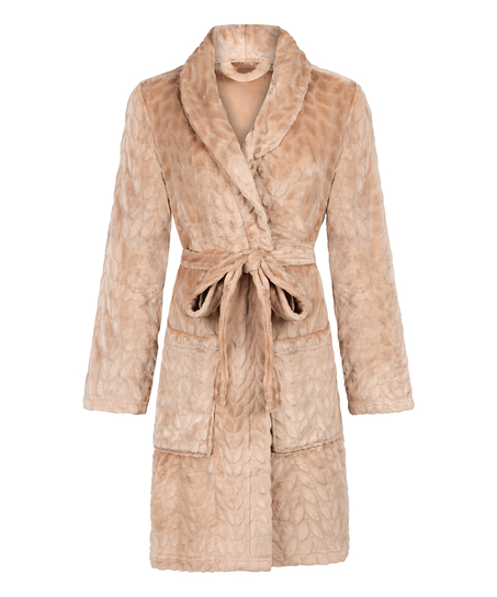 Kr&oacute;tki szlafrok fleece, Beżowy