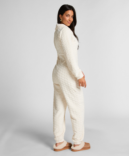 Onesie ze wzorem warkoczy z zamkiem błyskawicznym, Biały