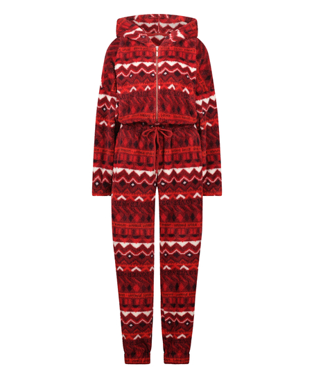 Flanelowy kombinezon Fair Isle, Czerwony
