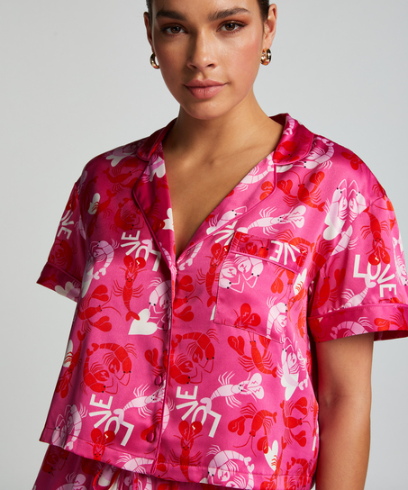 Satynowa narzutka Peppers z kr&oacute;tkim rękawem, R&oacute;żowy