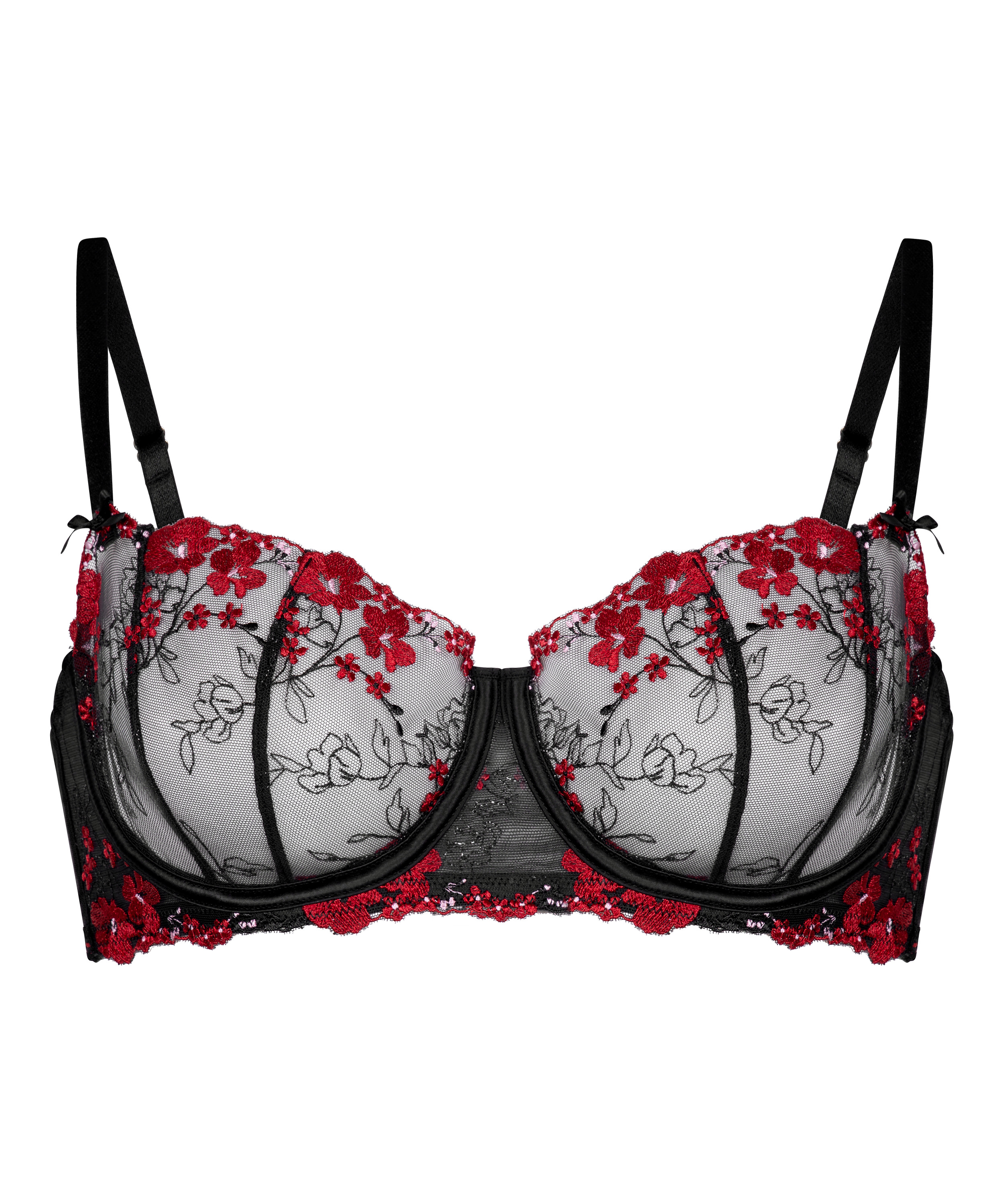 Nieusztywniany biustonosz z fiszbinami Peonie, Czarny, main