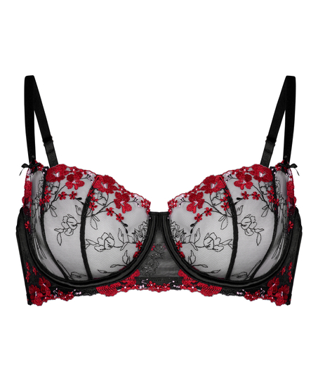 Nieusztywniany biustonosz z fiszbinami Peonie, Czarny