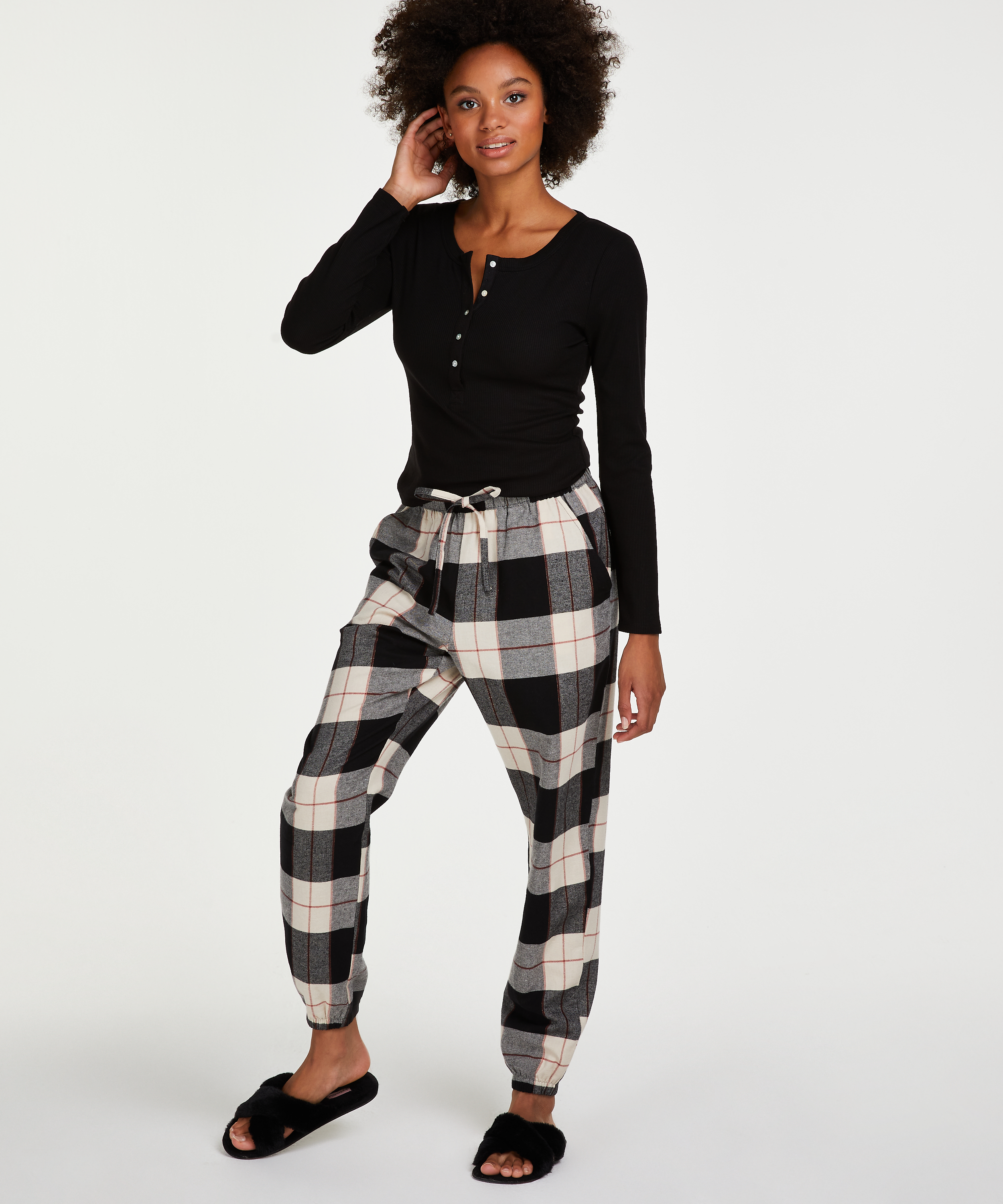 Petite Twill Check Pyjama pants, Czarny, main