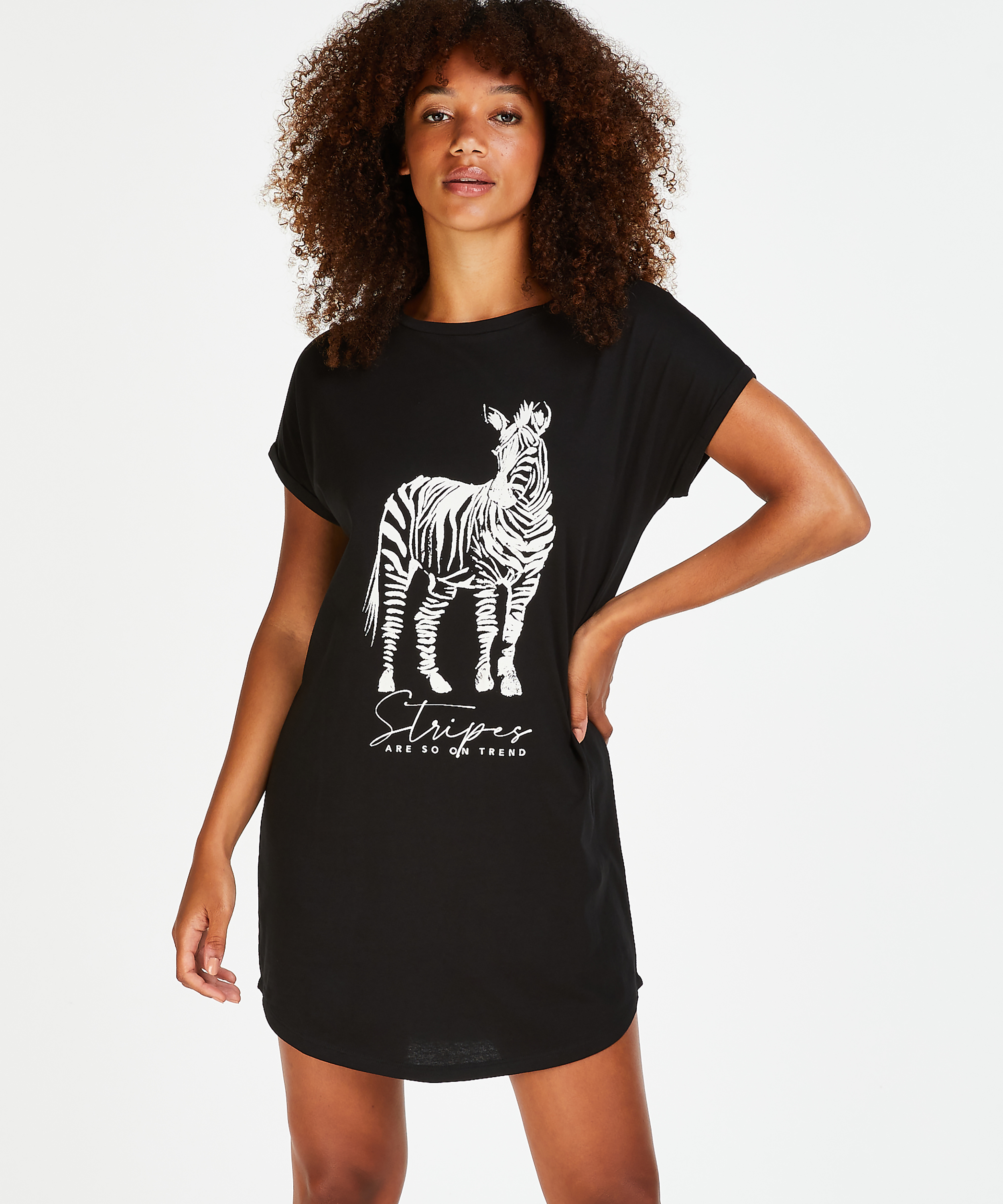 Koszula nocna z okrągłym dekoltem, Czarny, main