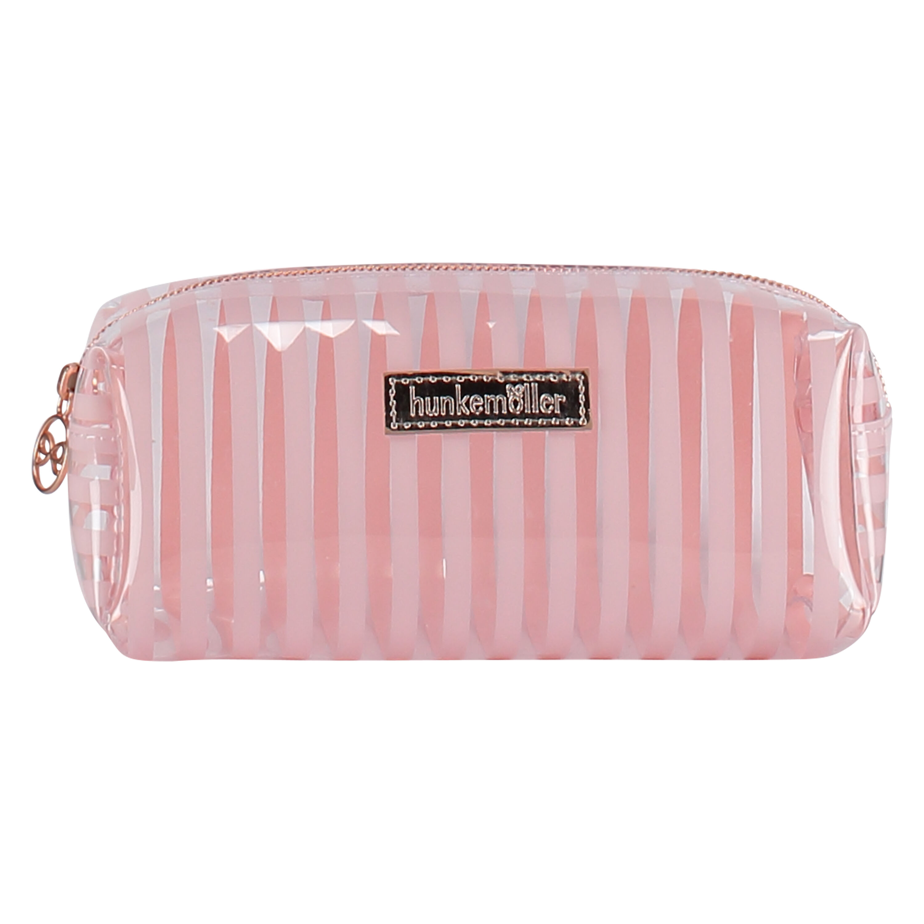 Stripe Plastic Make Up Bag, R&oacute;żowy