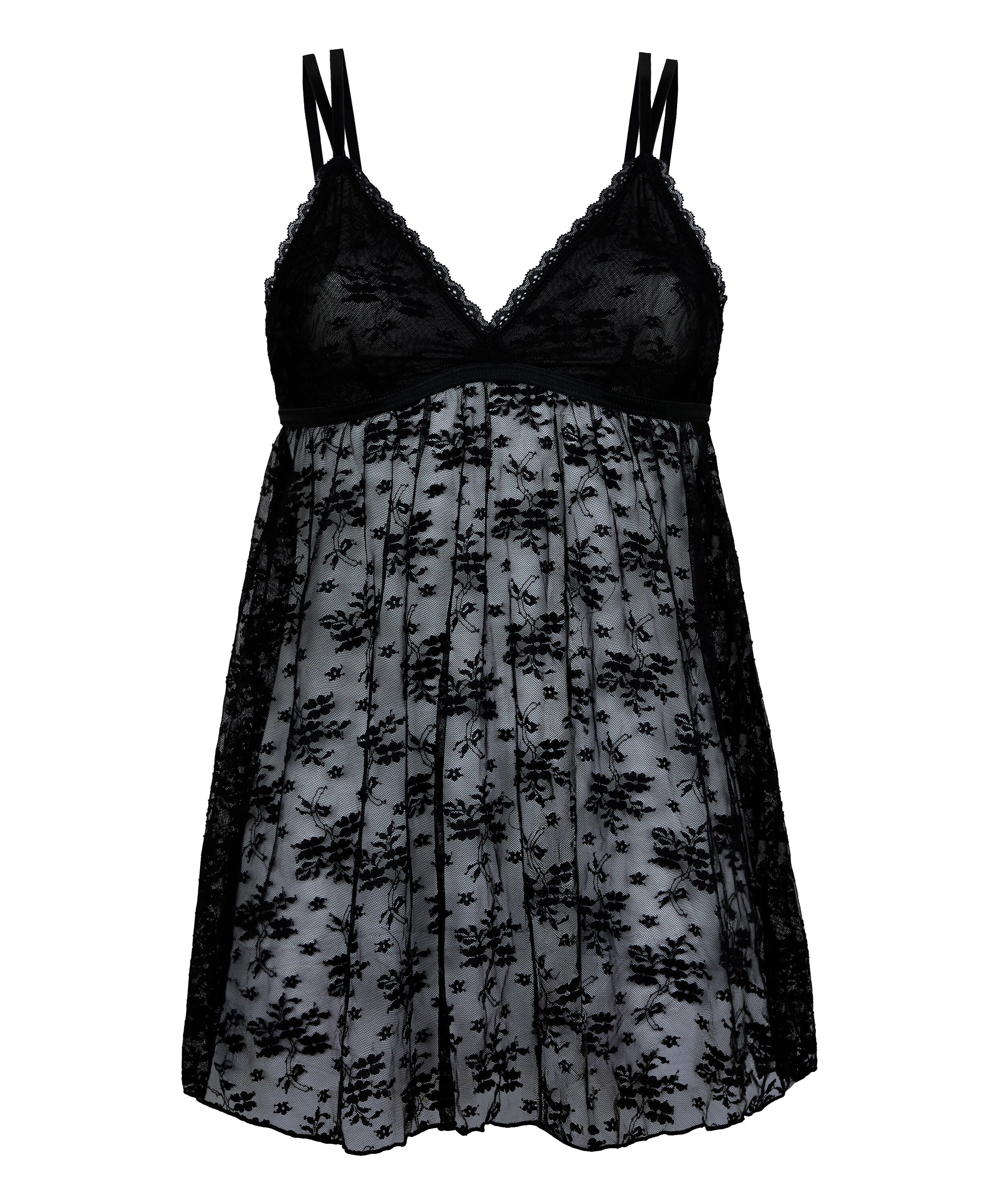 Babydoll Darcy z Kwiatowej Koronki, Czarny