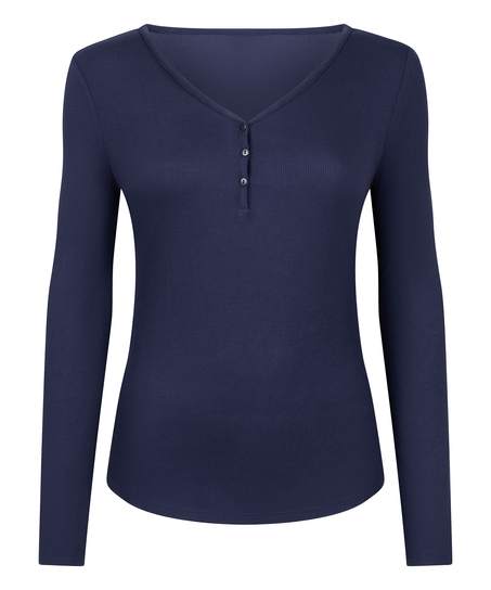 Bluza piżamowa Henley z długim rękawem, Niebieski