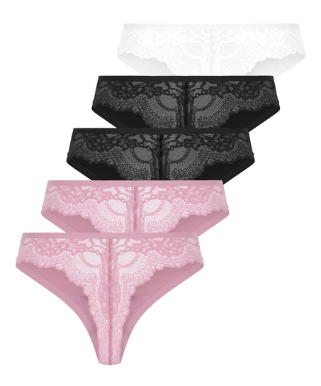 Stringi niewidoczne pod ubraniem 5 par, R&oacute;żowy