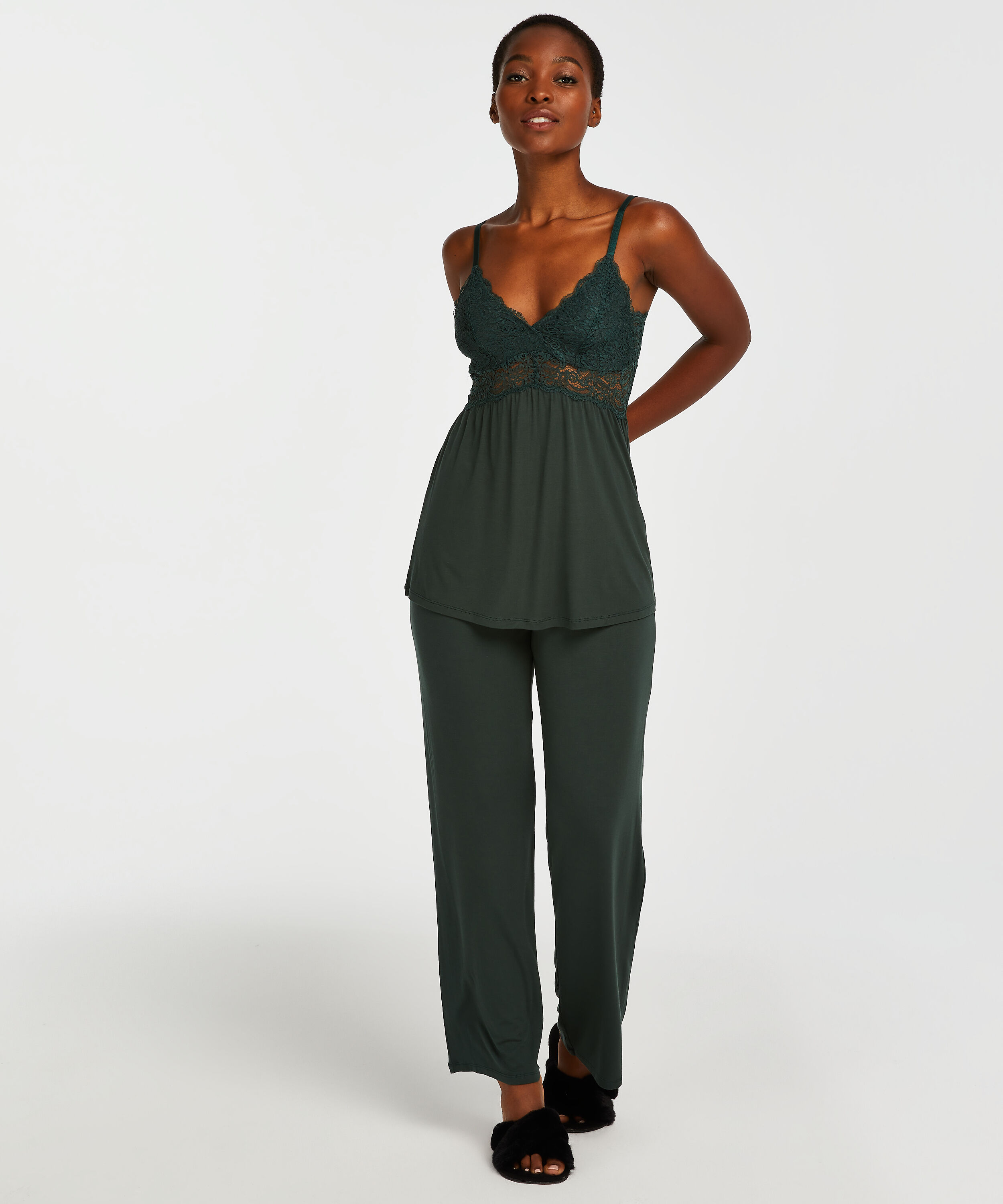 Komplet piżamowy z koronką Vera, Zielony