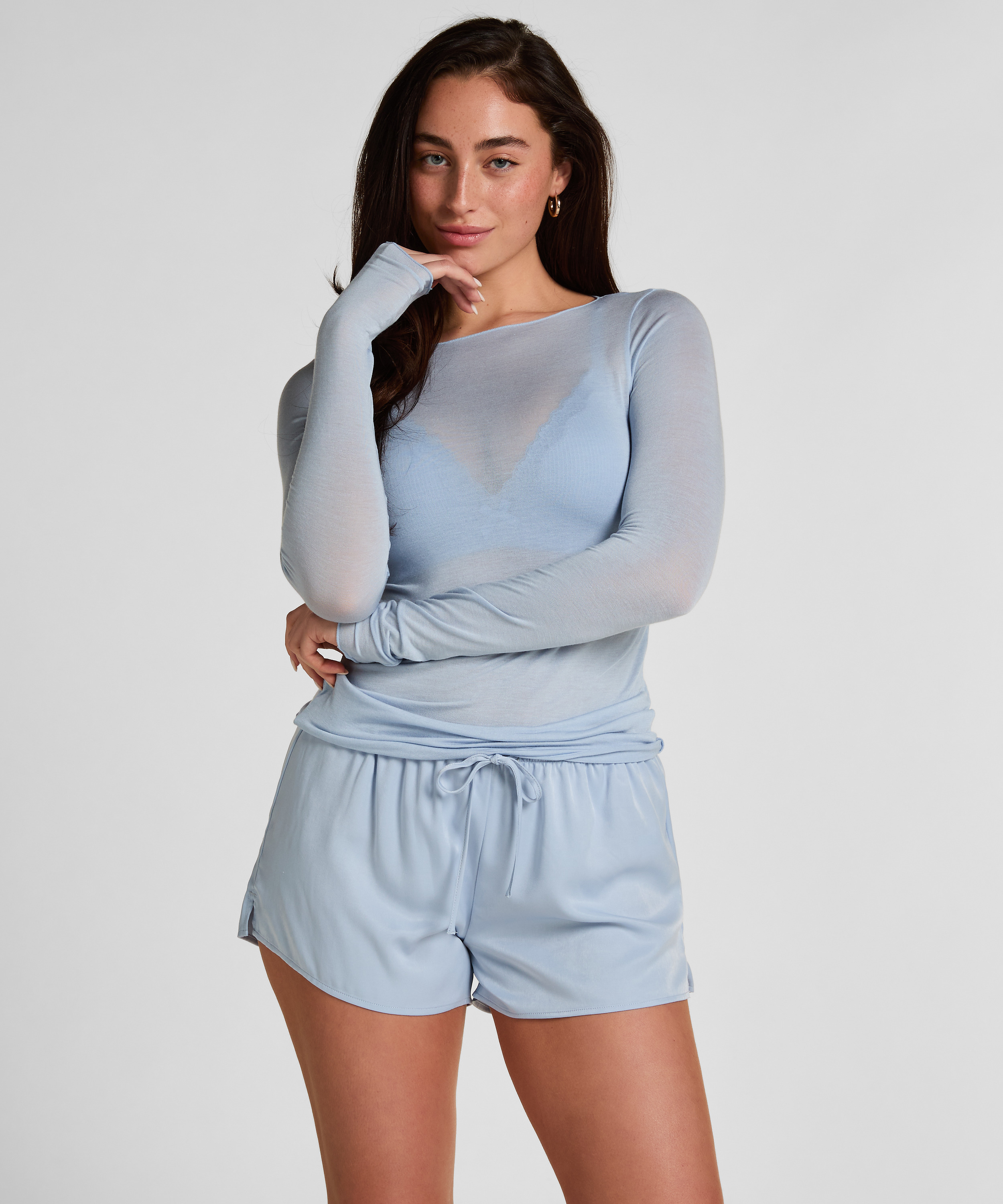 Satin Shorts Ayla, Niebieski, main