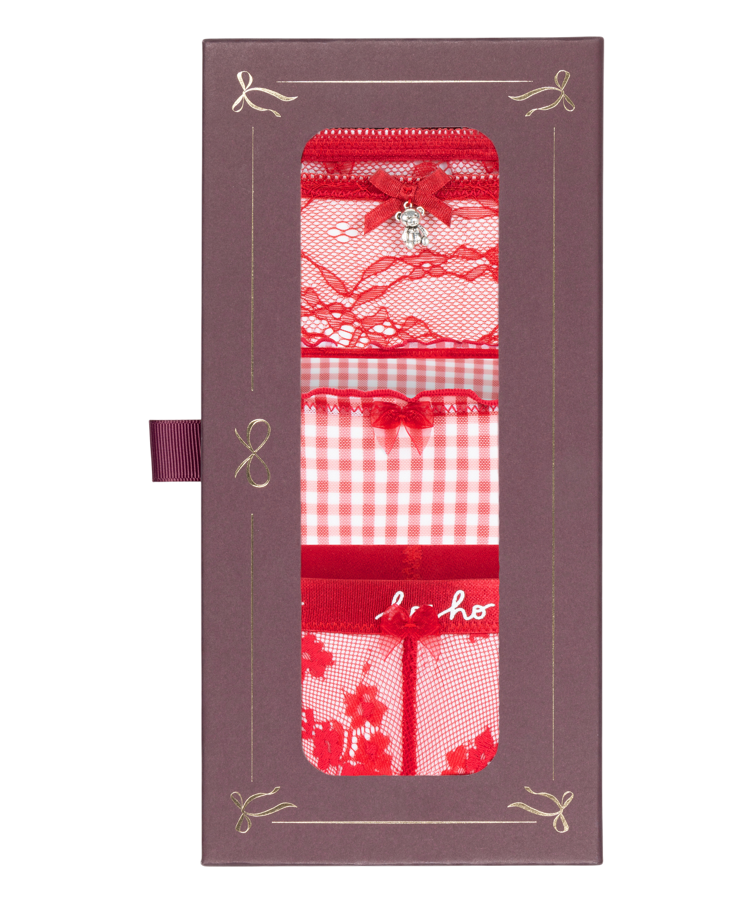 Zestaw prezentowy ze stringami świątecznymi, Czerwony, main