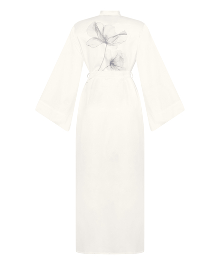 Długie satynowe kimono w kwiaty, Biały