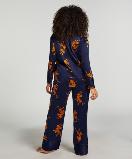 Kurtka z satyny z długimi rękawami, Niebieski