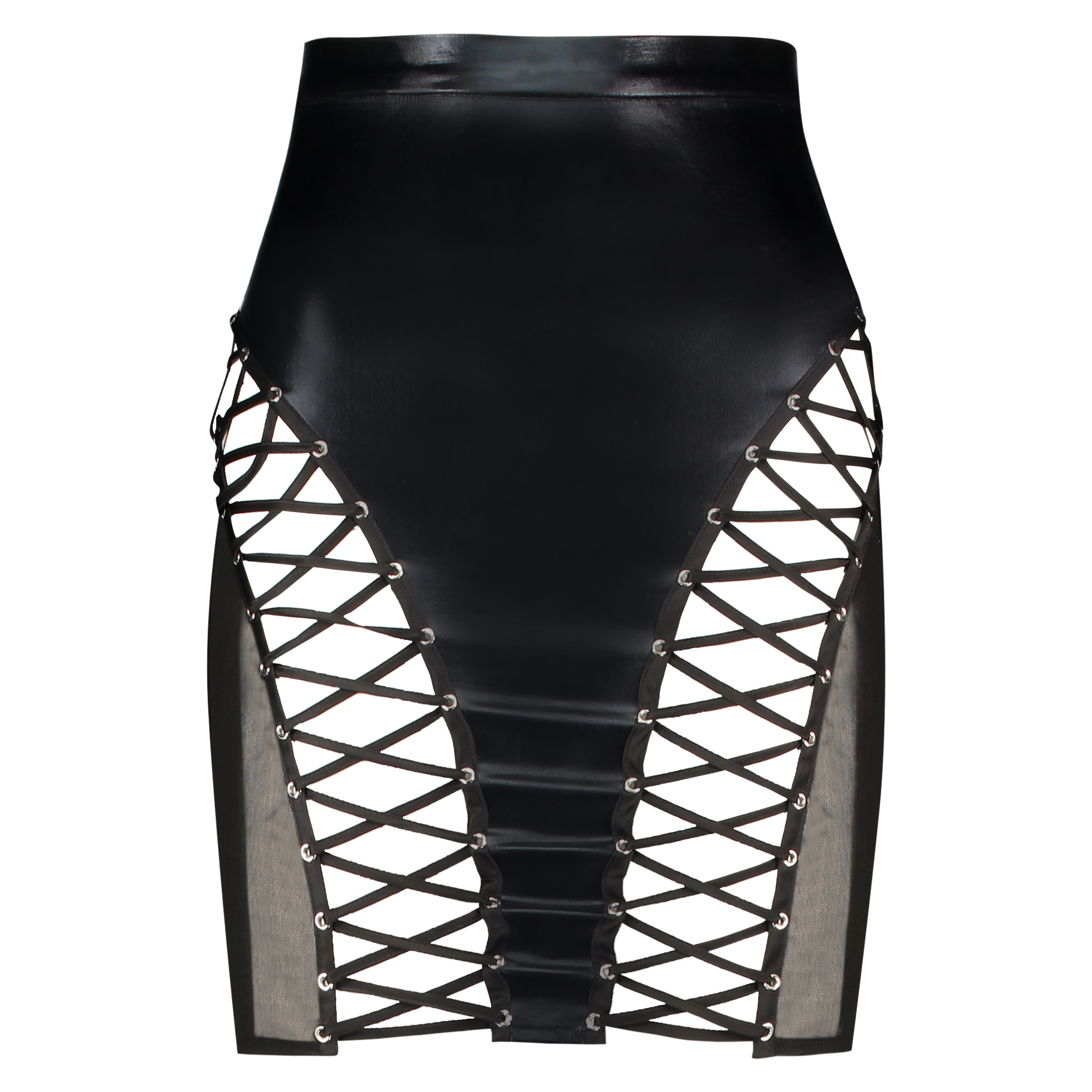 Private Lace-up Mesh Skirt, Czarny, main