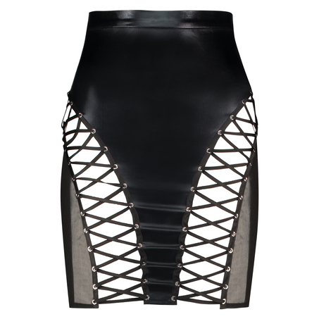 Private Lace-up Mesh Skirt, Czarny