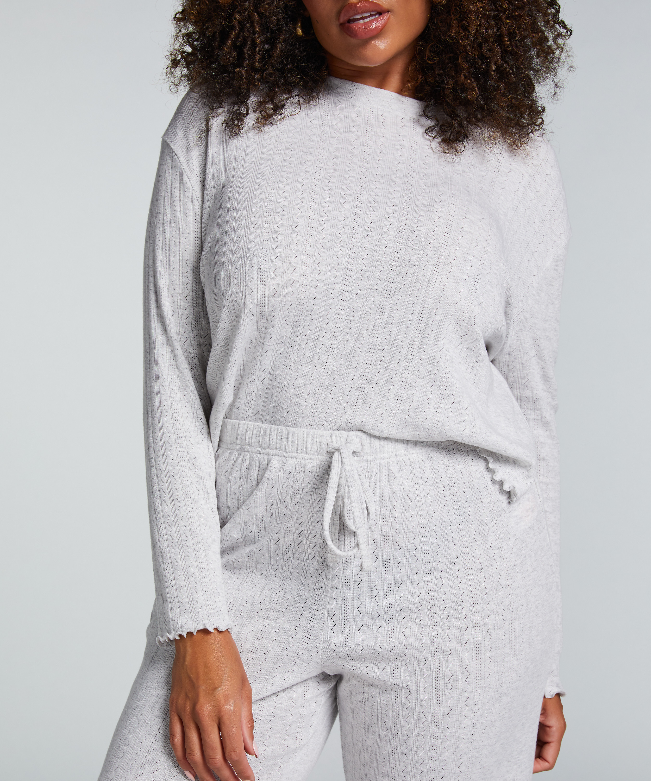 Koronkowa piżama z długim rękawem, Beżowy, main