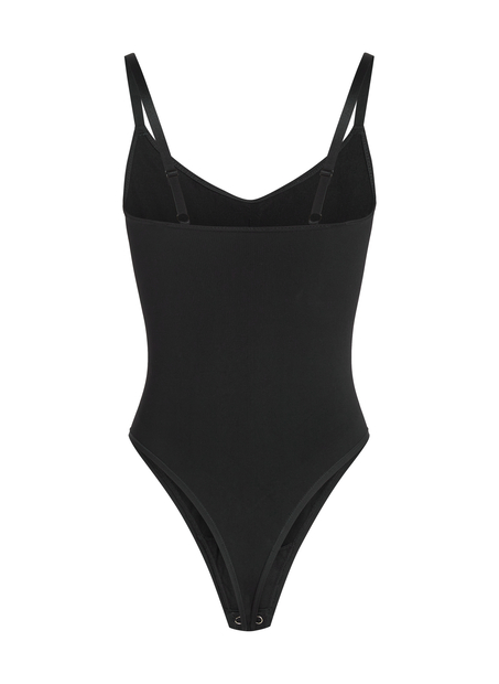 Bezszwowe wzmacniające body z wysokimi wycięciami, Czarny