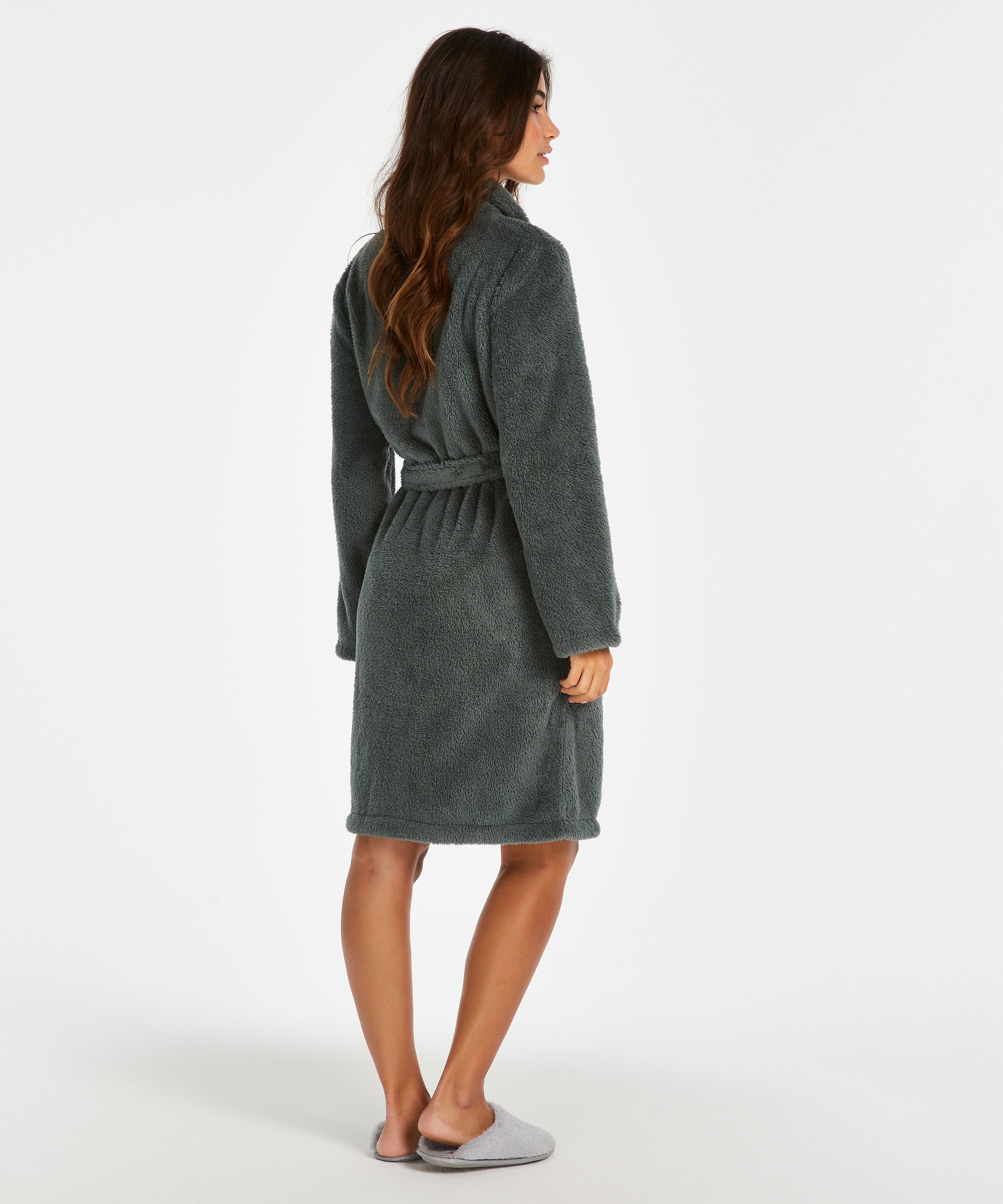 Fleece Bathrobe Short, Zielony, main