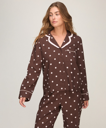 Pyjama Set Poplin Ruffle, Brązowy