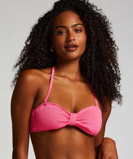 G&oacute;ra od bikini typu bandeau Crinkle, R&oacute;żowy