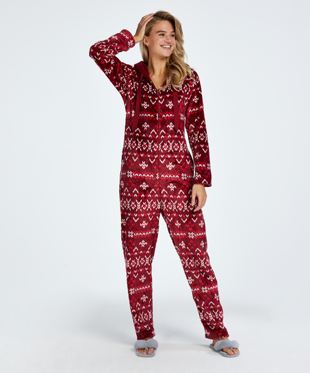 Flannel Fleece Onesie, Czerwony
