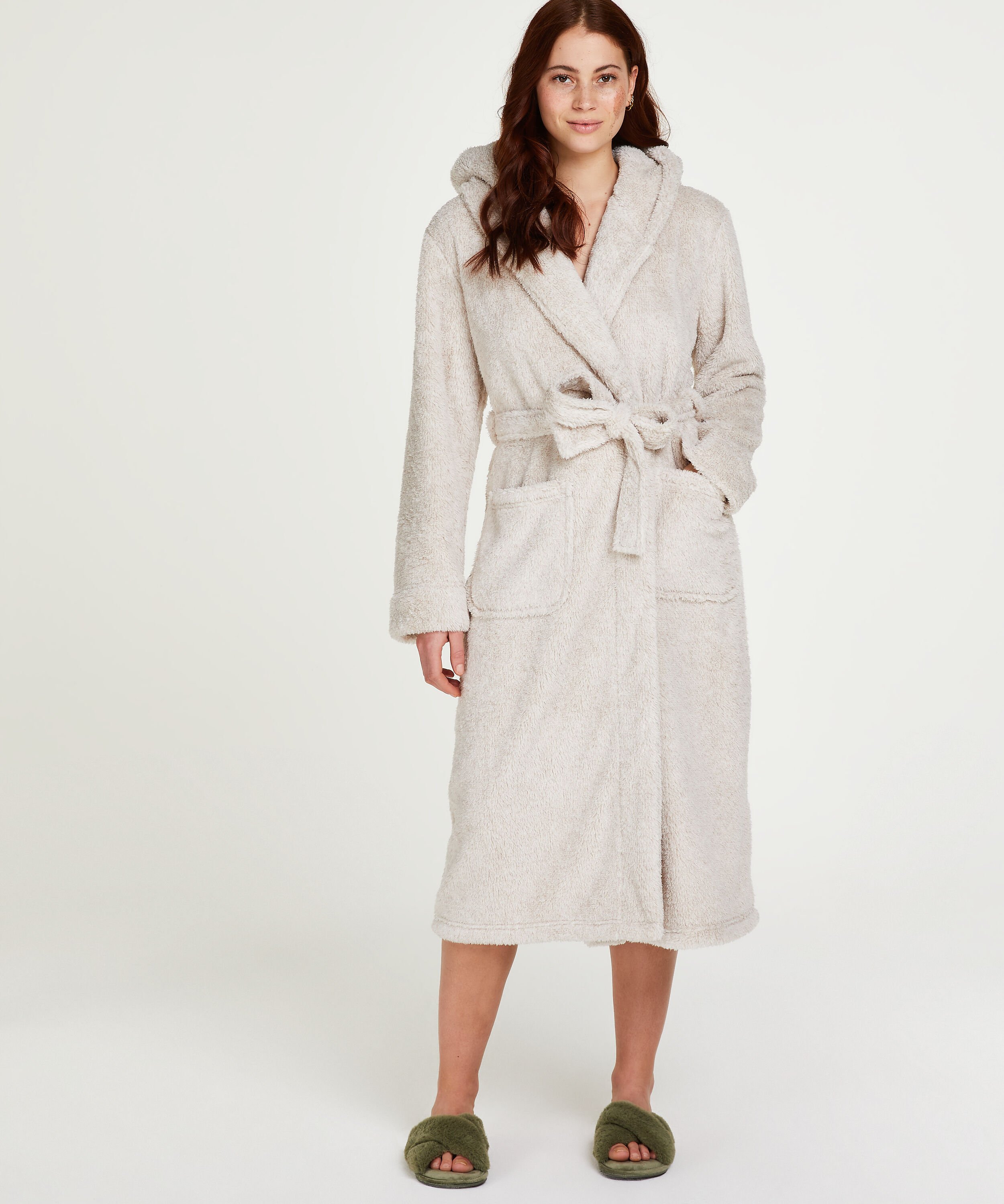 Długi szlafrok z polaru, Beżowy