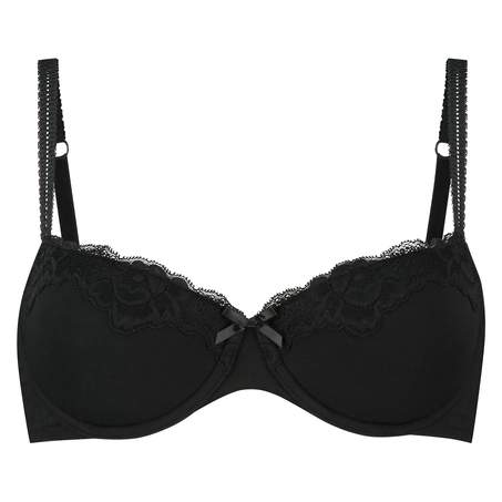 Secret Lace cotton padded underwired bra, Czarny