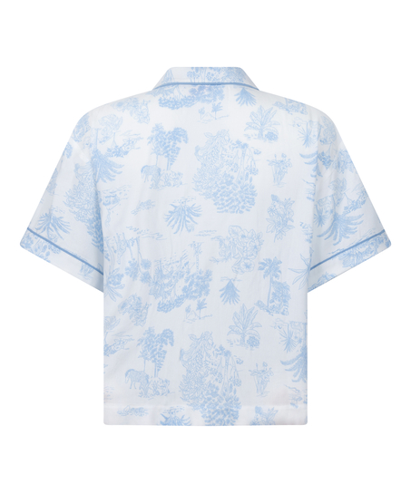 Tkana bluza z kr&oacute;tkim rękawem, Niebieski