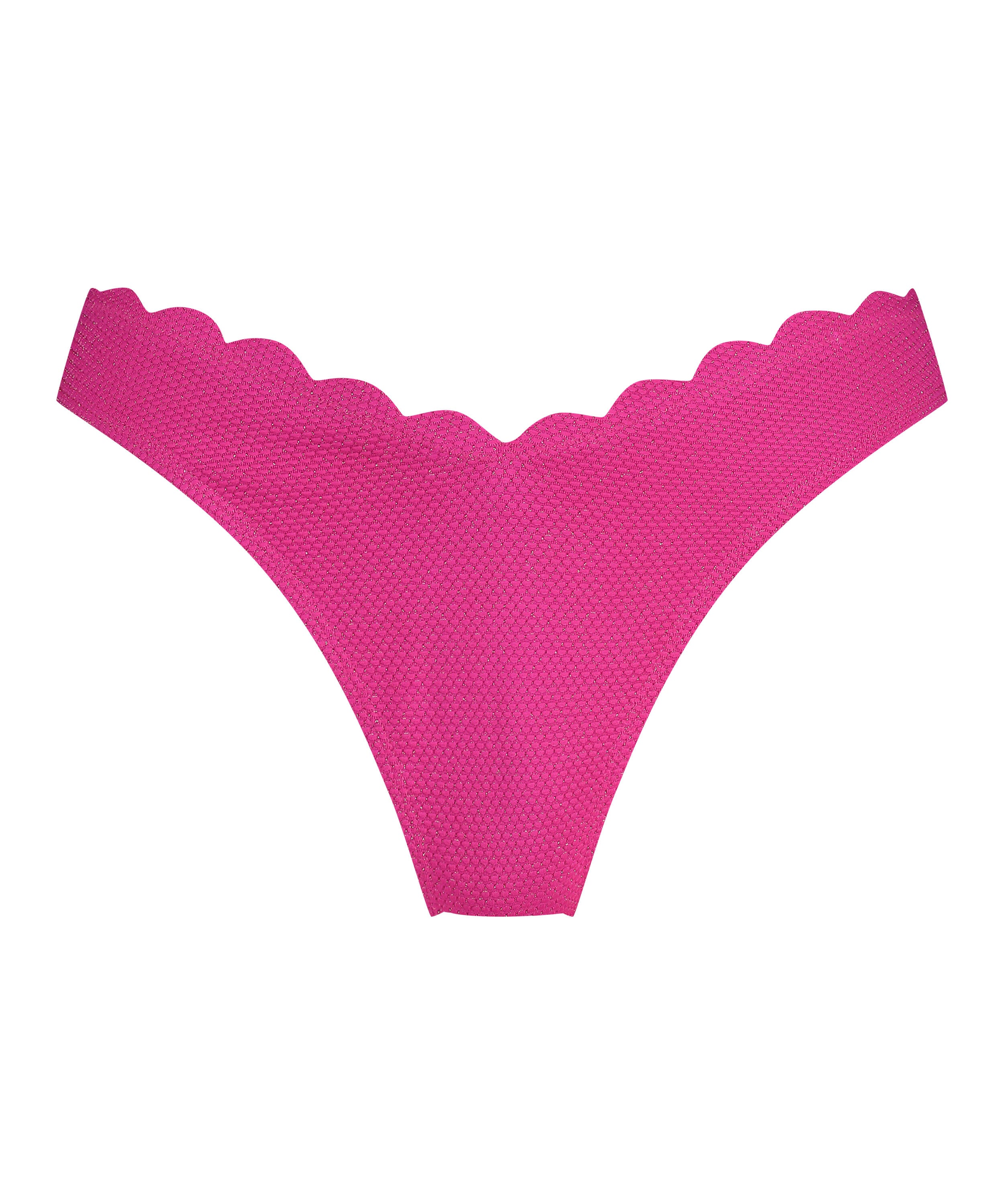 Majtki Bikini Wysoko Krojona Scallop Lurex, R&oacute;żowy