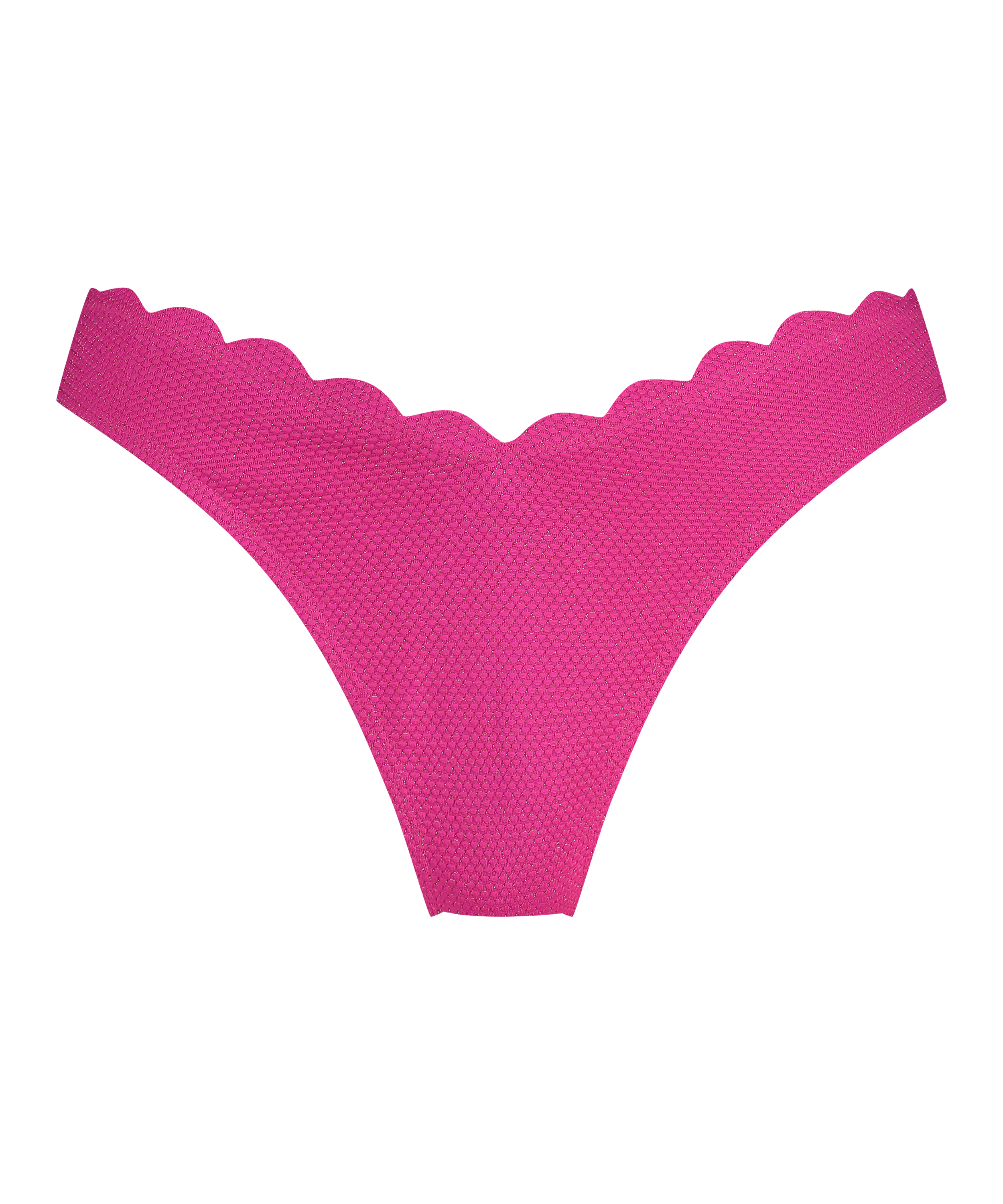 Majtki Bikini Wysoko Krojona Scallop Lurex, R&oacute;żowy, main
