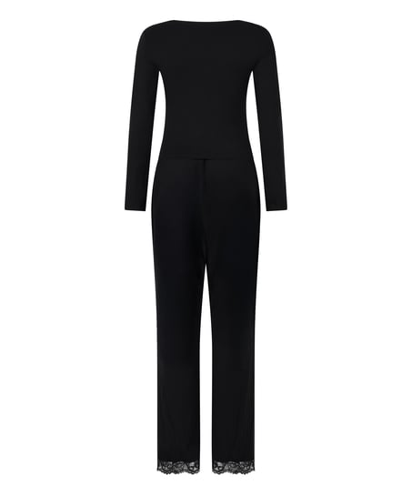 Koronkowa piżama z długim rękawem, Czarny