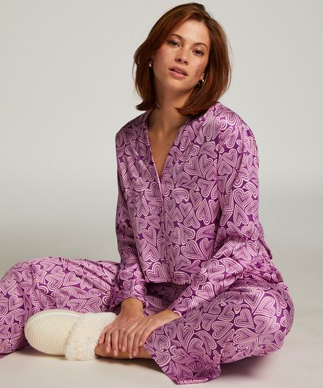 Kurtka z satyny z długimi rękawami, Fioletowy