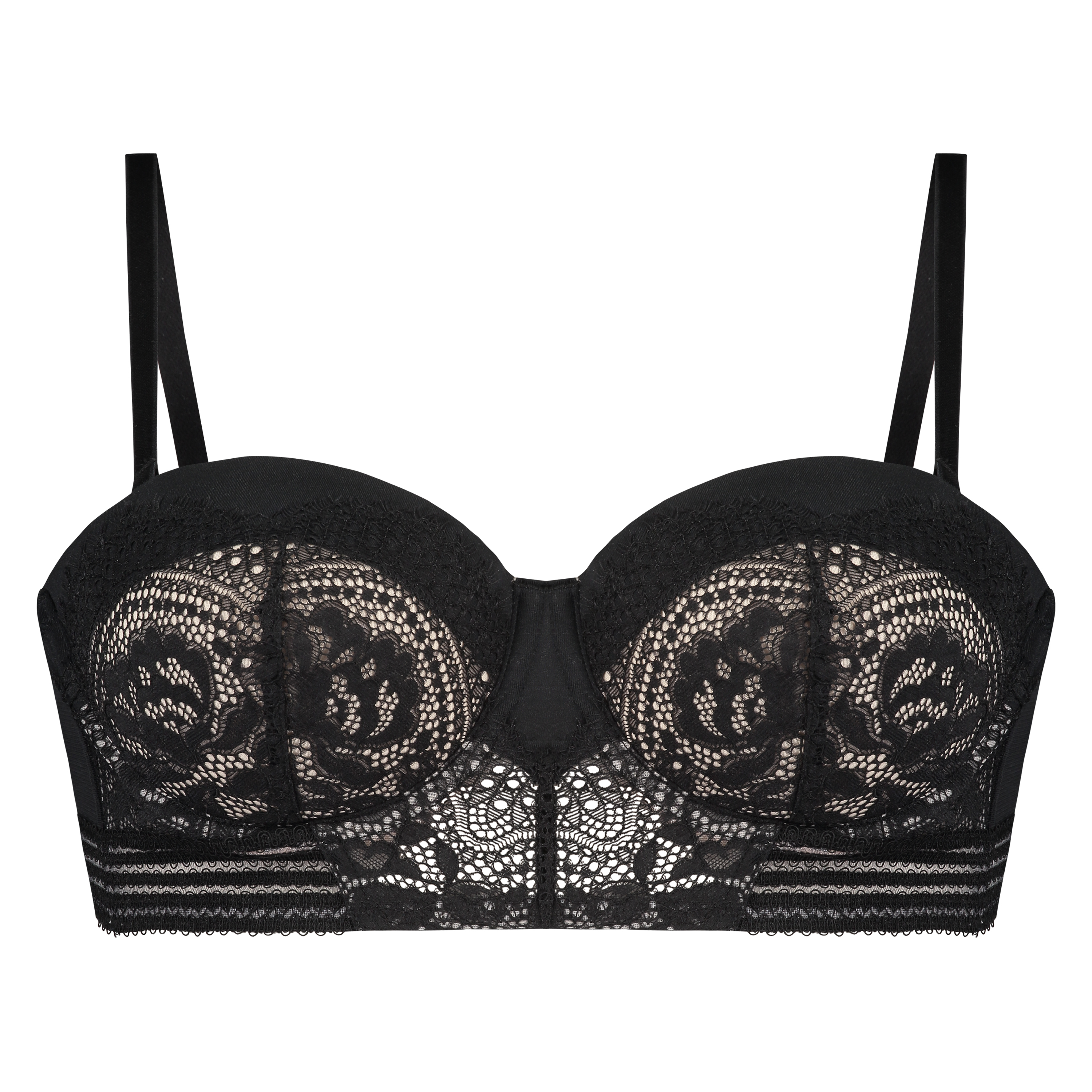 Eden Padded Underwired Longline Strapless Bra, Czarny, main