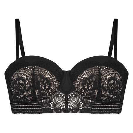 Eden Padded Underwired Longline Strapless Bra, Czarny