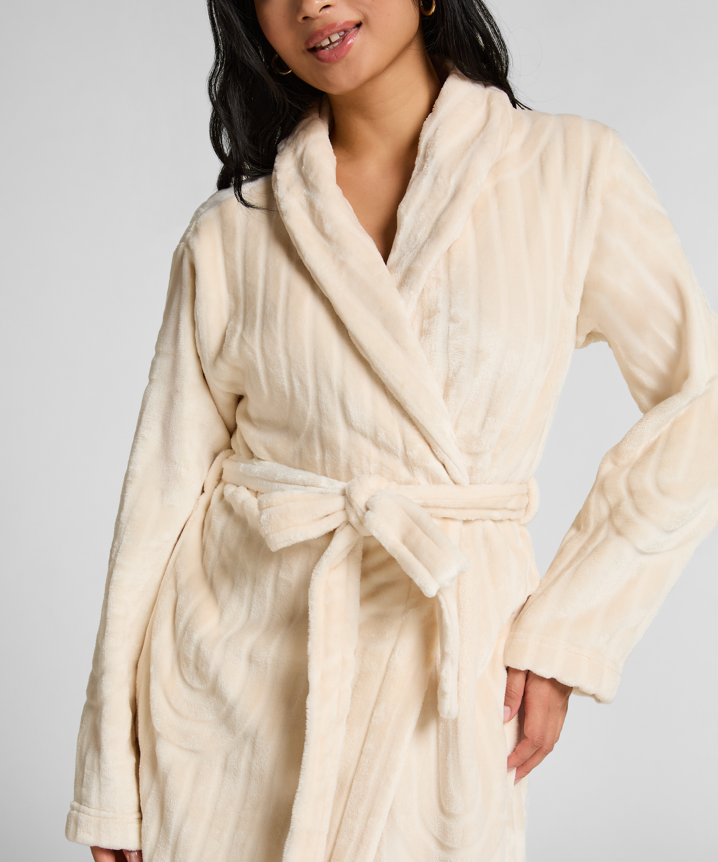 Długi szlafrok fleece, Biały, main