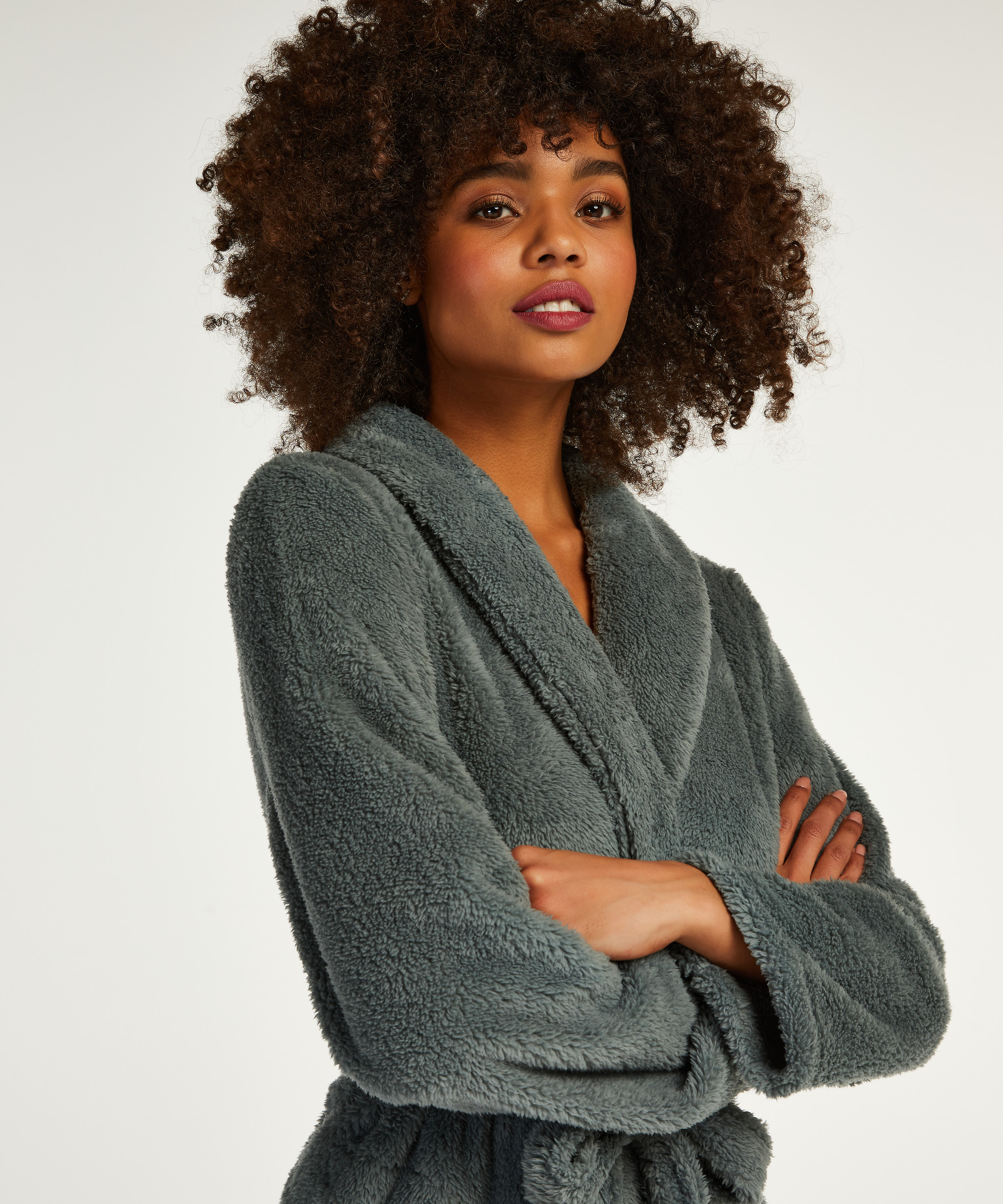 Długi szlafrok z polaru, Zielony, main