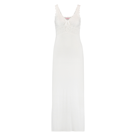Long slip dress Modal lace, Biały
